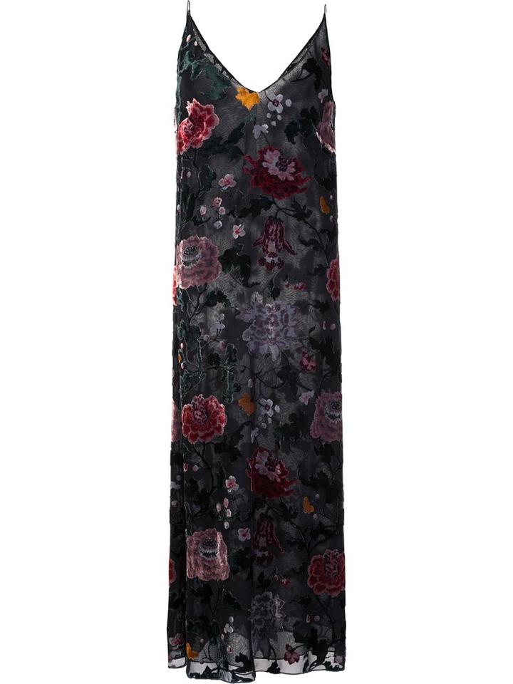 Adam Lippes - 'burnout' Floral V-neck Dress - Women - Viscose - 4, Women's, Black, Viscose