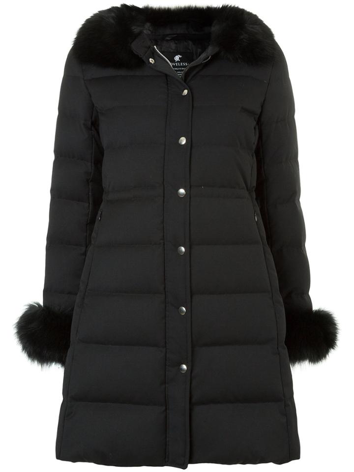 Loveless Padded Faux Fur Collar Coat - Black