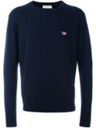 Maison Kitsuné Embroidered Logo Jumper, Men's, Size: Small, Blue, Virgin Wool