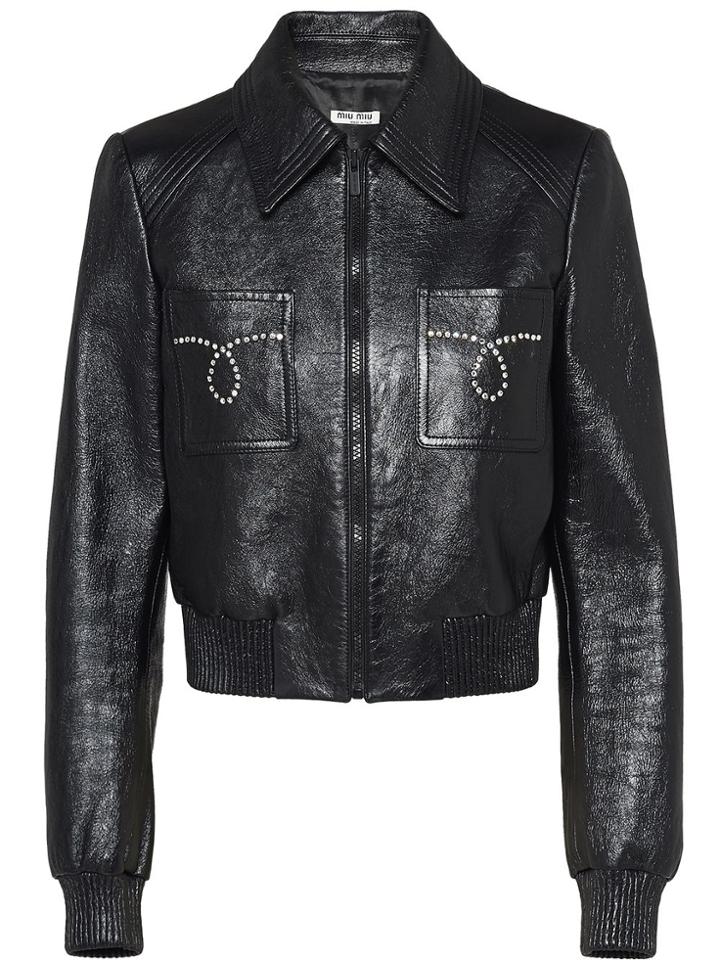Miu Miu Glossy Nappa Leather Jacket - Black