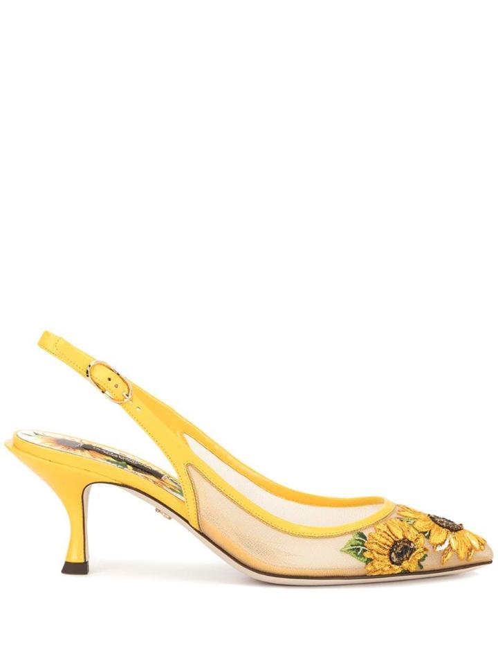 Dolce & Gabbana Sunflower Embroidery Slingback Pumps - Yellow
