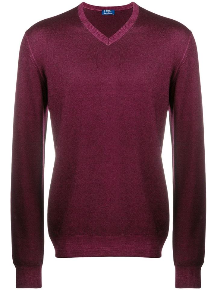 Barba Knit V-neck Sweater - Purple
