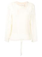 See By Chloé Open Knit Sleeve Sweatshirt, Women's, Size: Medium, Nude/neutrals, Cotton/polyamide