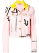 Versace Hooded Graphic Print Denim Jacket - Pink