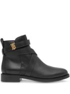 Burberry Monogram Motif Leather Ankle Boots - Black