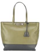 Moschino Logo Plaque Tote, Women's, Green, Leather
