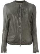 Giorgio Brato Collarless Zip Jacket, Women's, Size: 44, Grey, Cotton/calf Leather/nylon