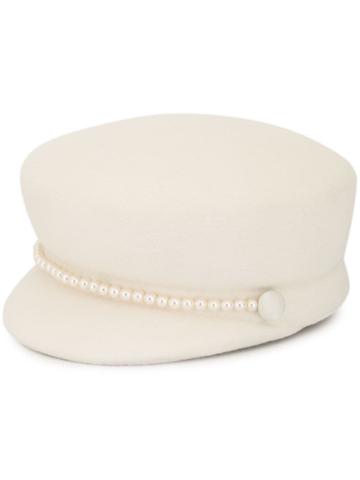 Eugenia Kim Pearl Strap Military Hat - White