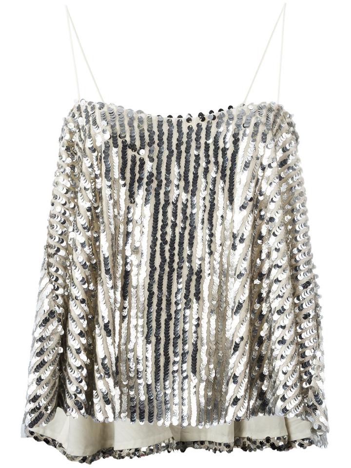 Jovanna - Shimmy Sequins Top - Women - Acrylic/polyester - 10, Grey, Acrylic/polyester