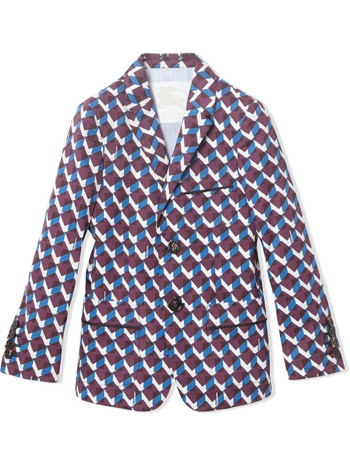 Burberry Kids Teen Geometric Print Cotton Blazer - Purple