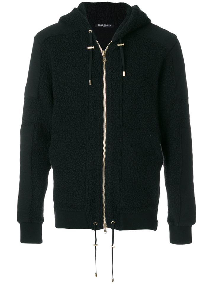 Balmain Zip-up Patch Detail Hoodie - Black