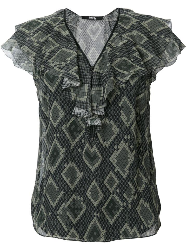 Karl Lagerfeld Snake Print Ruffle Top - Green