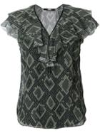 Karl Lagerfeld Snake Print Ruffle Top - Green