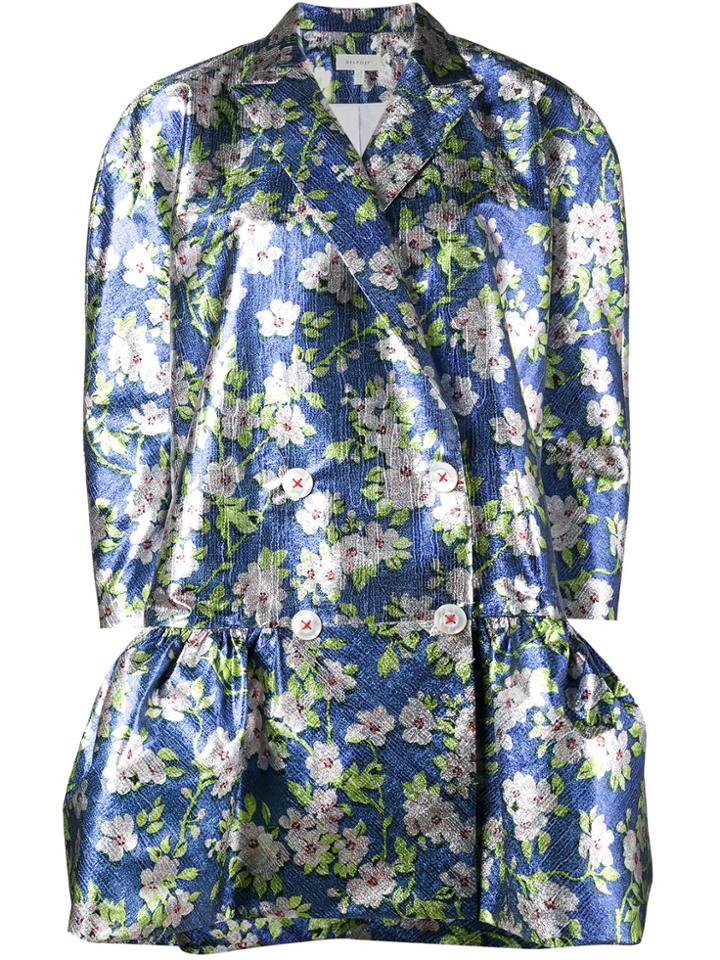 Delpozo Floral Jacquard Coat - Blue