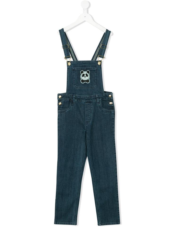 Mini Rodini - Denim Panda Dungarees - Kids - Organic Cotton/spandex/elastane - 7 Yrs, Blue