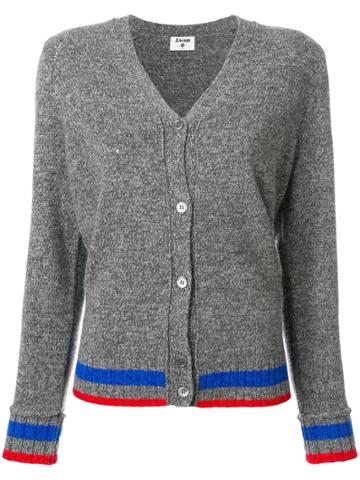 J.won V-neck Striped Detail Cardigan - Grey