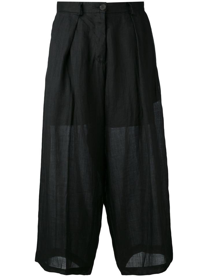 Isabel Benenato - Flared Cropped Pants - Women - Ramie/acetate/cupro - 42, Black, Ramie/acetate/cupro
