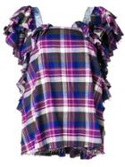 Natasha Zinko Plaid Ruffled Top - Blue