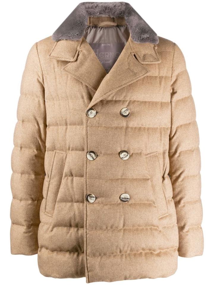 Herno Quilted Double-breasted Jacket - Neutrals