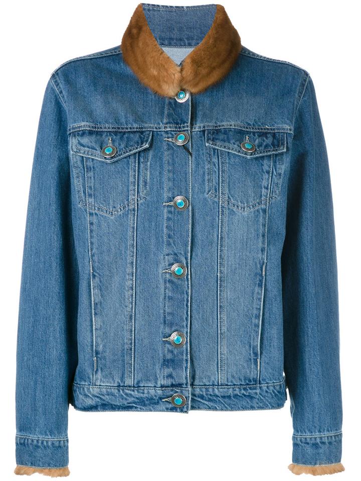 Simonetta Ravizza - Back Detail Jacket - Women - Cotton/mink Fur - M, Blue, Cotton/mink Fur