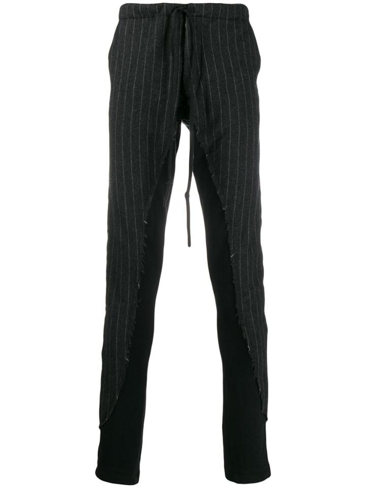 Greg Lauren Contrasting Pinstripe Trousers - Grey