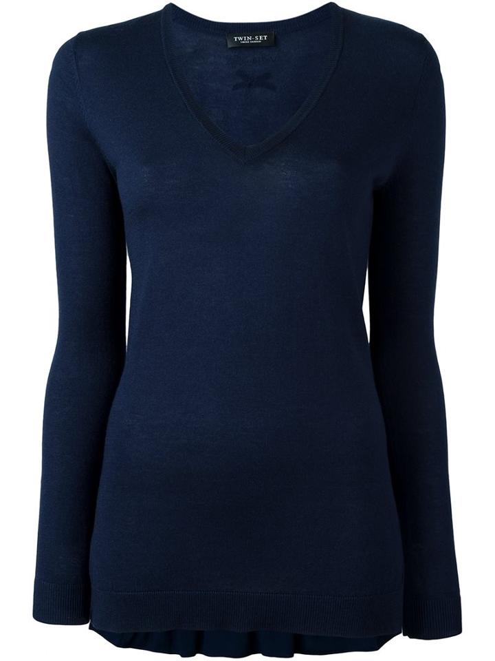 Twin-set V-neck Jumper, Women's, Size: Xs, Blue, Silk/viscose/cashmere