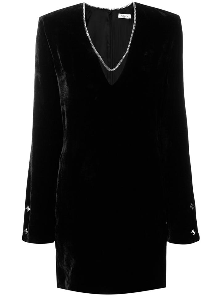 Mugler V Neck Chained Trim Dress - Black
