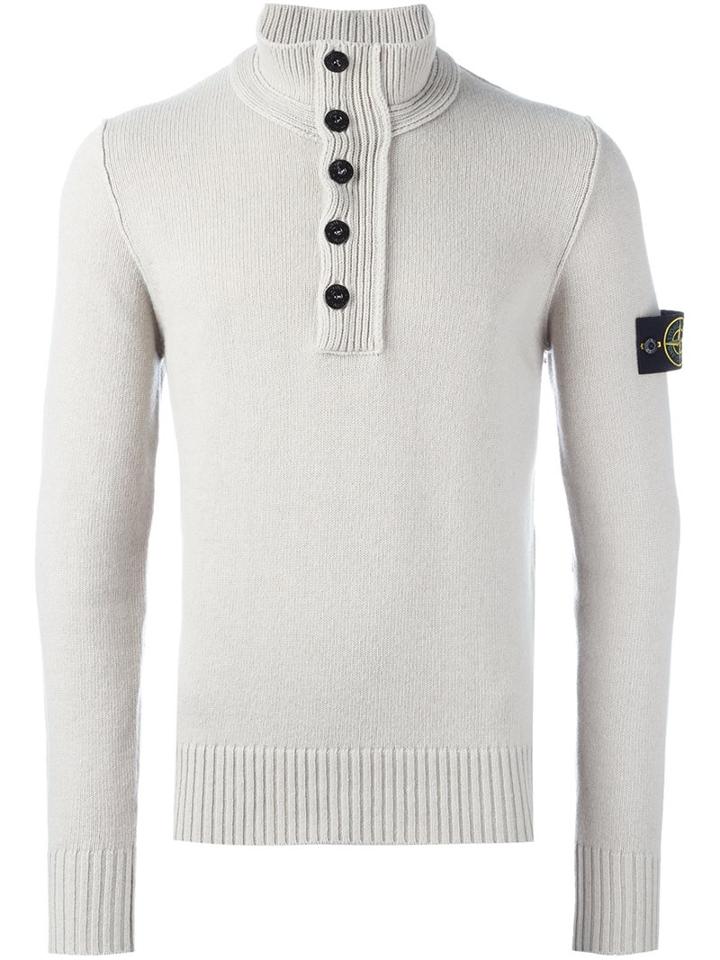 Stone Island Button Collar Jumper, Men's, Size: Medium, Nude/neutrals, Polyamide/wool