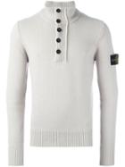 Stone Island Button Collar Jumper, Men's, Size: Medium, Nude/neutrals, Polyamide/wool
