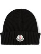 Moncler Ribbed Beanie Hat, Men's, Black, Wool