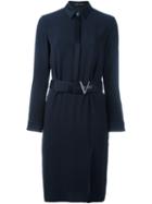 Versace Belted Shirt Dress, Women's, Size: 44, Blue, Acetate/viscose/leather