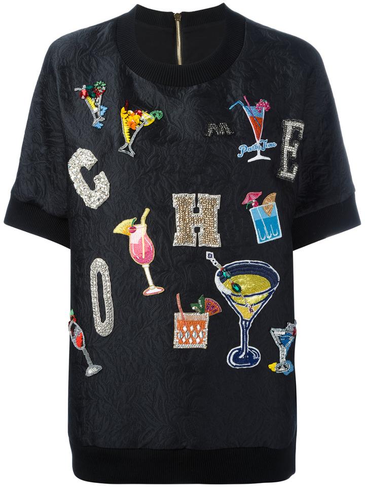 Dolce & Gabbana Embellished Drink Sweatshirt, Women's, Size: 42, Black, Cotton/polyester/silk