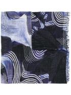 Faliero Sarti Waved Line Print Scarf - Blue