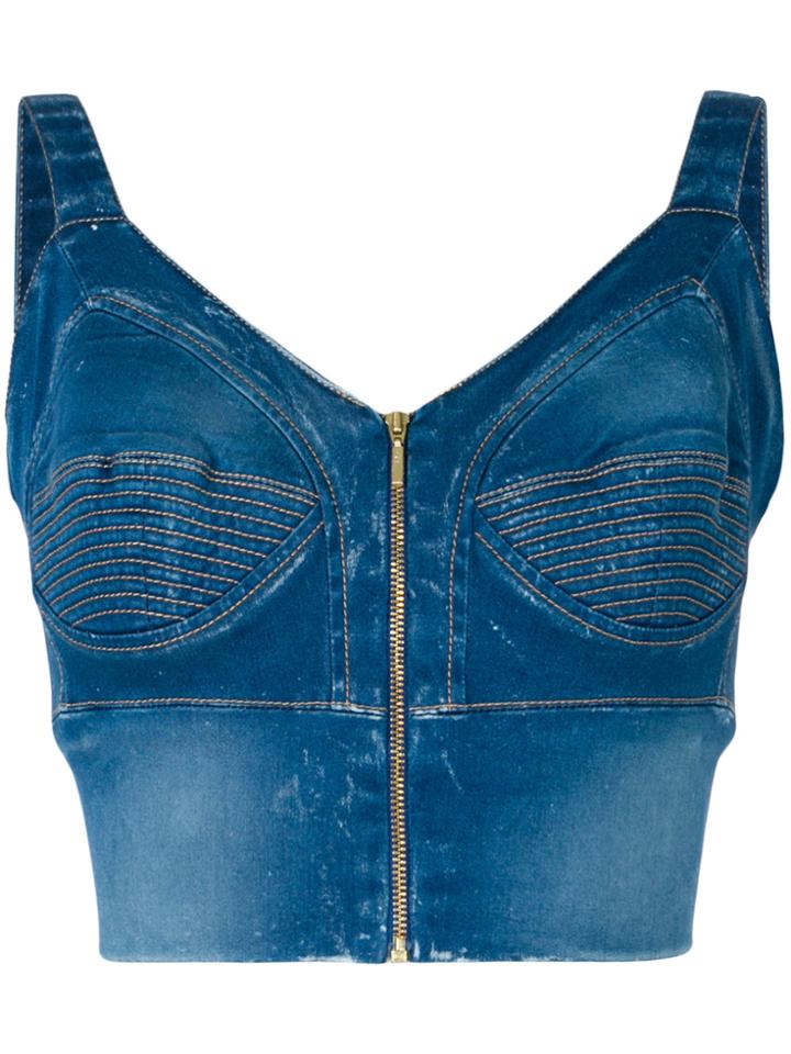 Murmur Cropped Zipped Vest Top - Blue