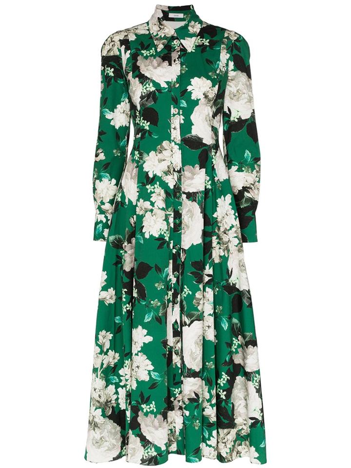 Erdem Josianna Floral Print Flared Shirt Dress - Green