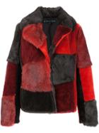 Jocelyn Patchwork Jacket, Women's, Size: Small, Red, Polyester/rabbit Fur/sheep Skin/shearling