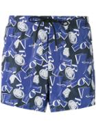 Versace Medusa Logo Print Swim Shorts, Men's, Size: 4, Blue, Polyester