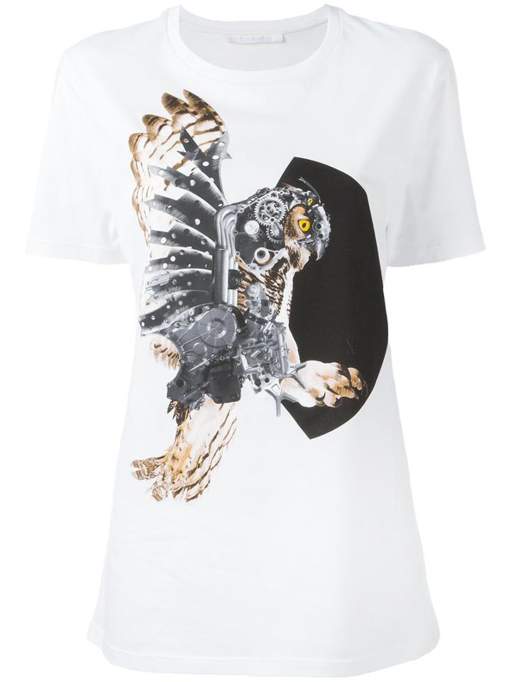 Neil Barrett - Mechanical Owl Print T-shirt - Women - Cotton - S, White, Cotton