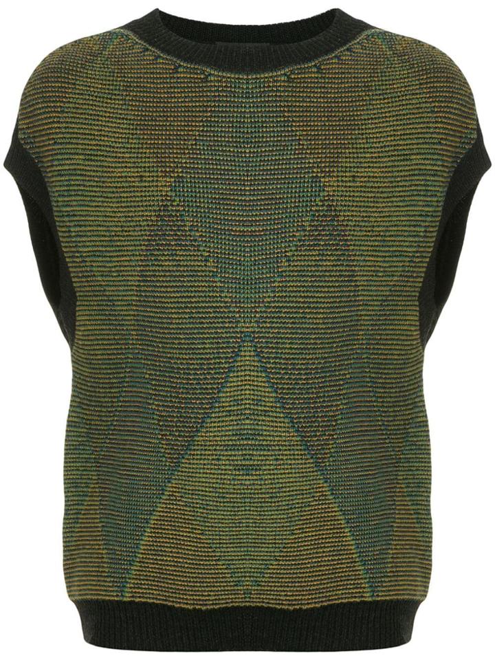 Caban Diamond Pattern Knit Vest - Black