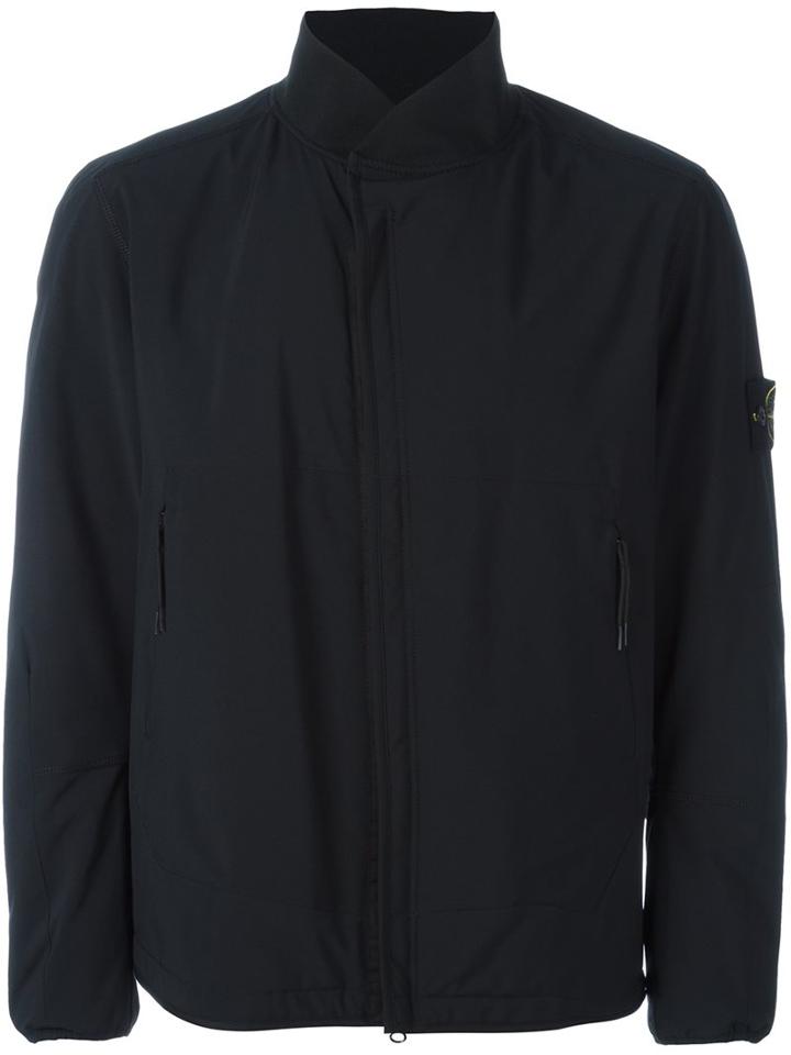 Stone Island Logo Patch Bomber Jacket, Men's, Size: Large, Black, Polyester/spandex/elastane/polyurethane Resin/polyester