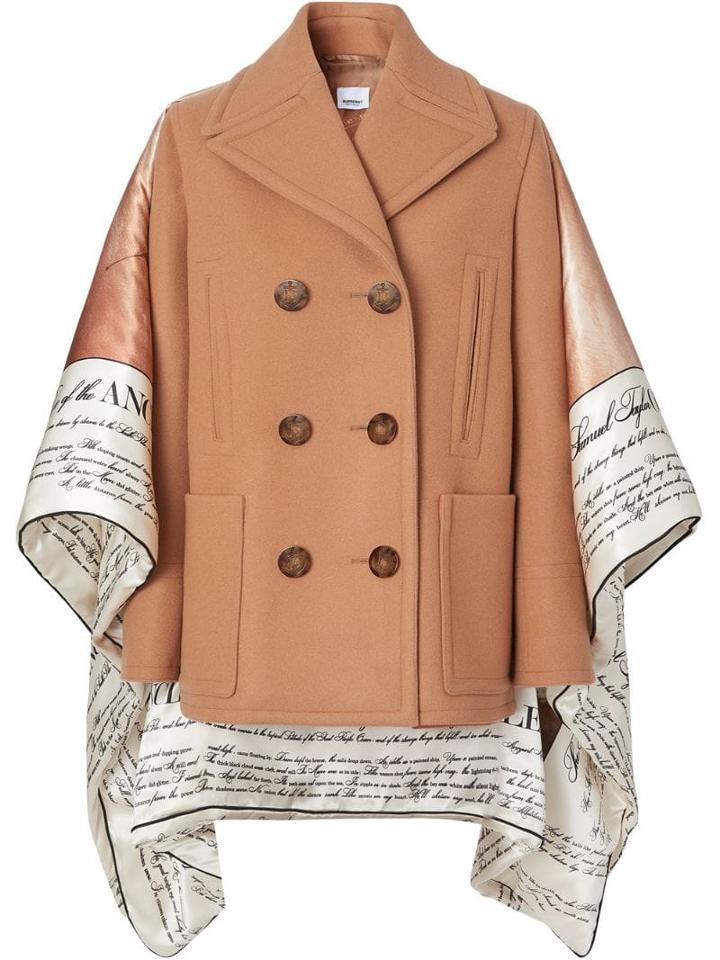 Burberry Mariner Print Blanket Detail Technical Wool Pea Coat - Brown