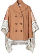 Burberry Mariner Print Blanket Detail Technical Wool Pea Coat - Brown