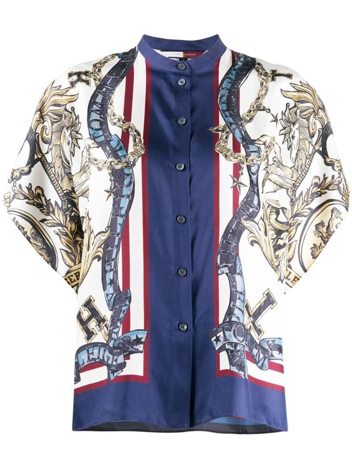Tommy Hilfiger Loose-fit Crest Print Blouse - Blue