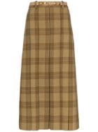 Gucci Logo Belt Check Wool Skirt - Brown