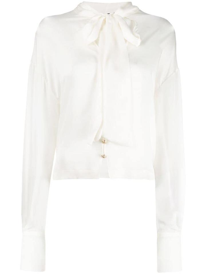 Balmain Pussy Bow Silk Charmeuse Blouse - White