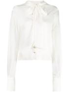 Balmain Pussy Bow Silk Charmeuse Blouse - White
