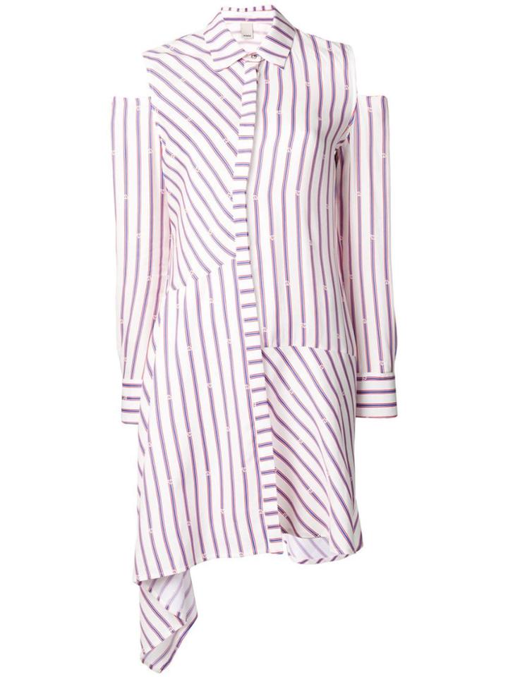 Pinko Striped Cold Shoulder Shirt Dress - White