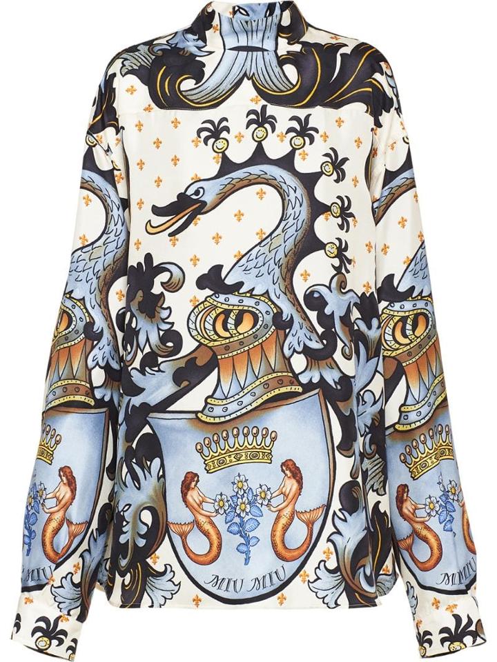 Miu Miu Printed Mock Neck Blouse - White