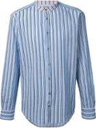 Msgm Striped Band Collar Shirt