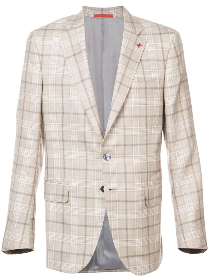 Isaia Checked Button Blazer - Nude & Neutrals